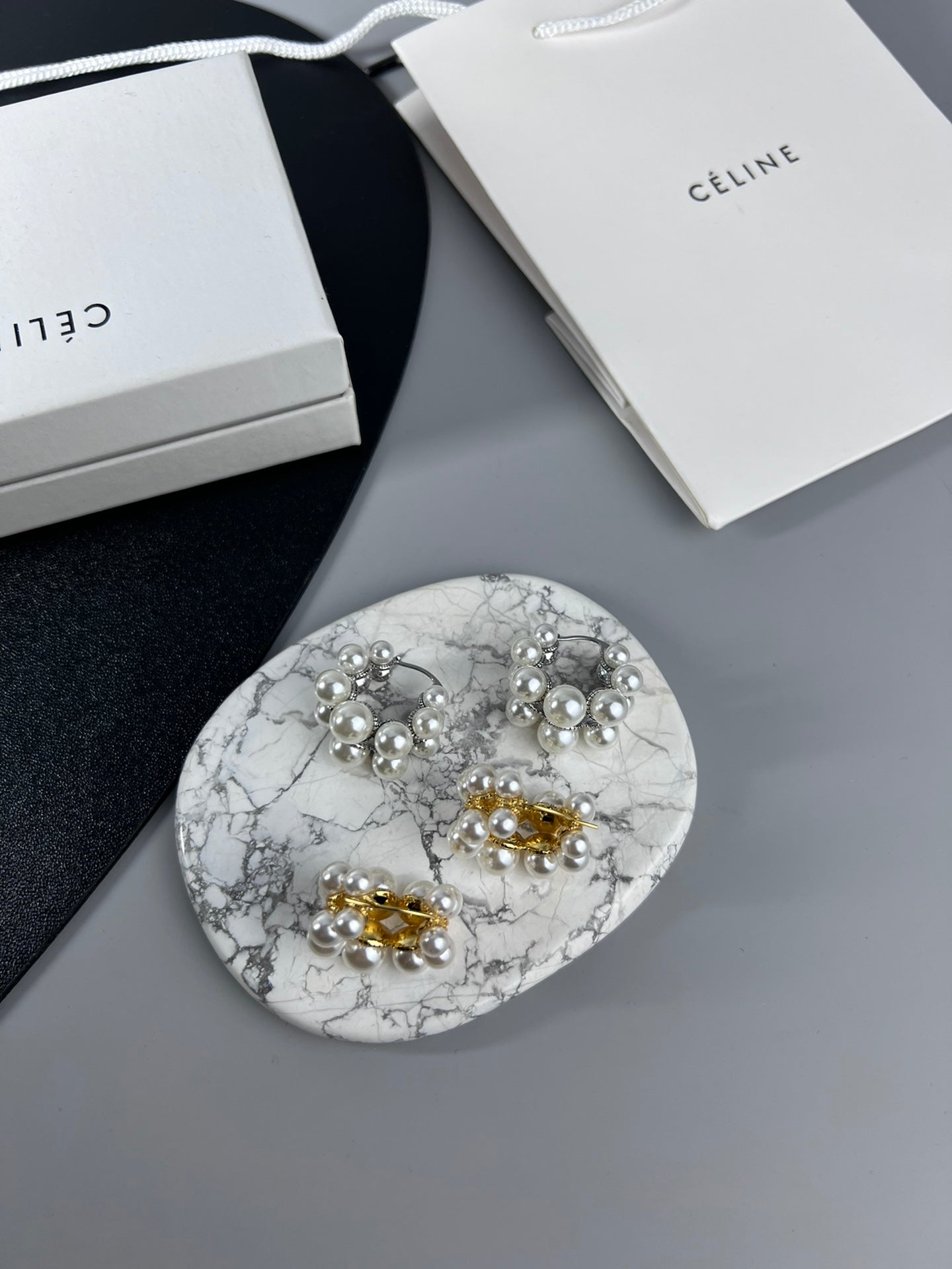 18K Celine Two-Rows Pearl Earrings