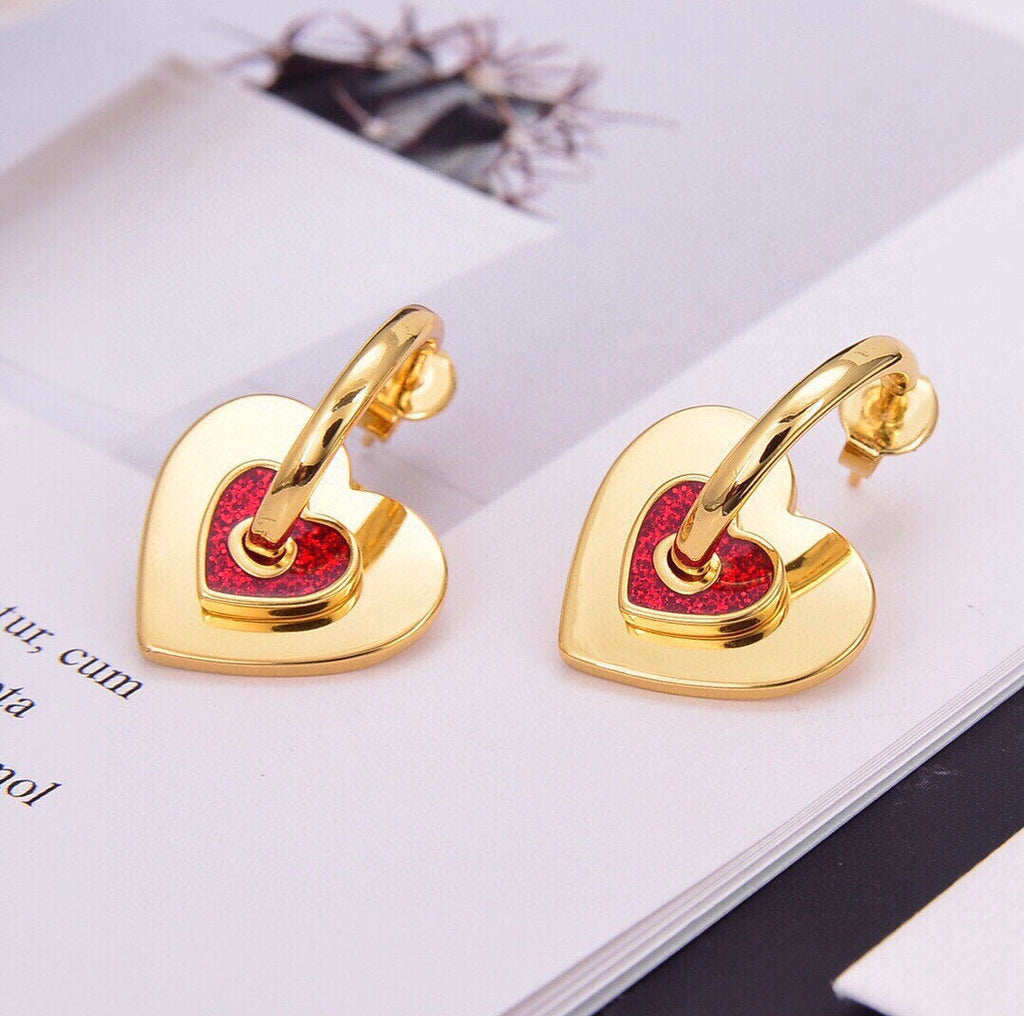 18K Celine Red Heart Earrings