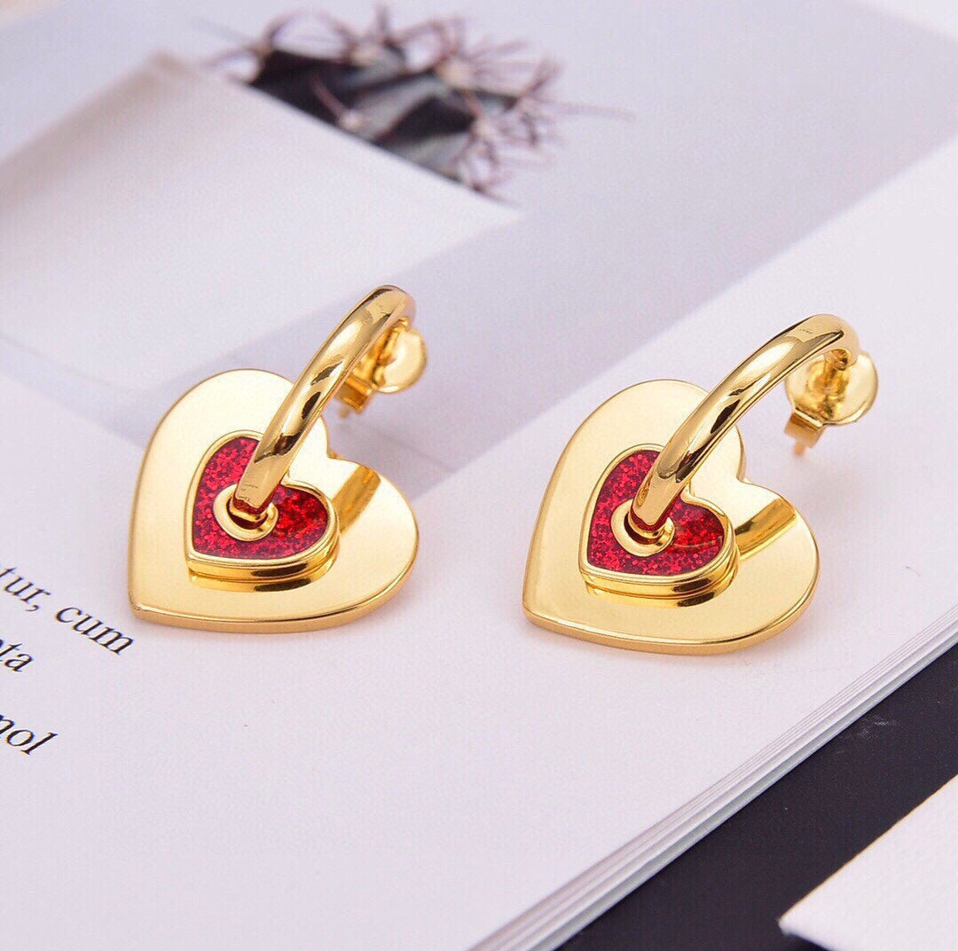18K Celine Red Heart Earrings