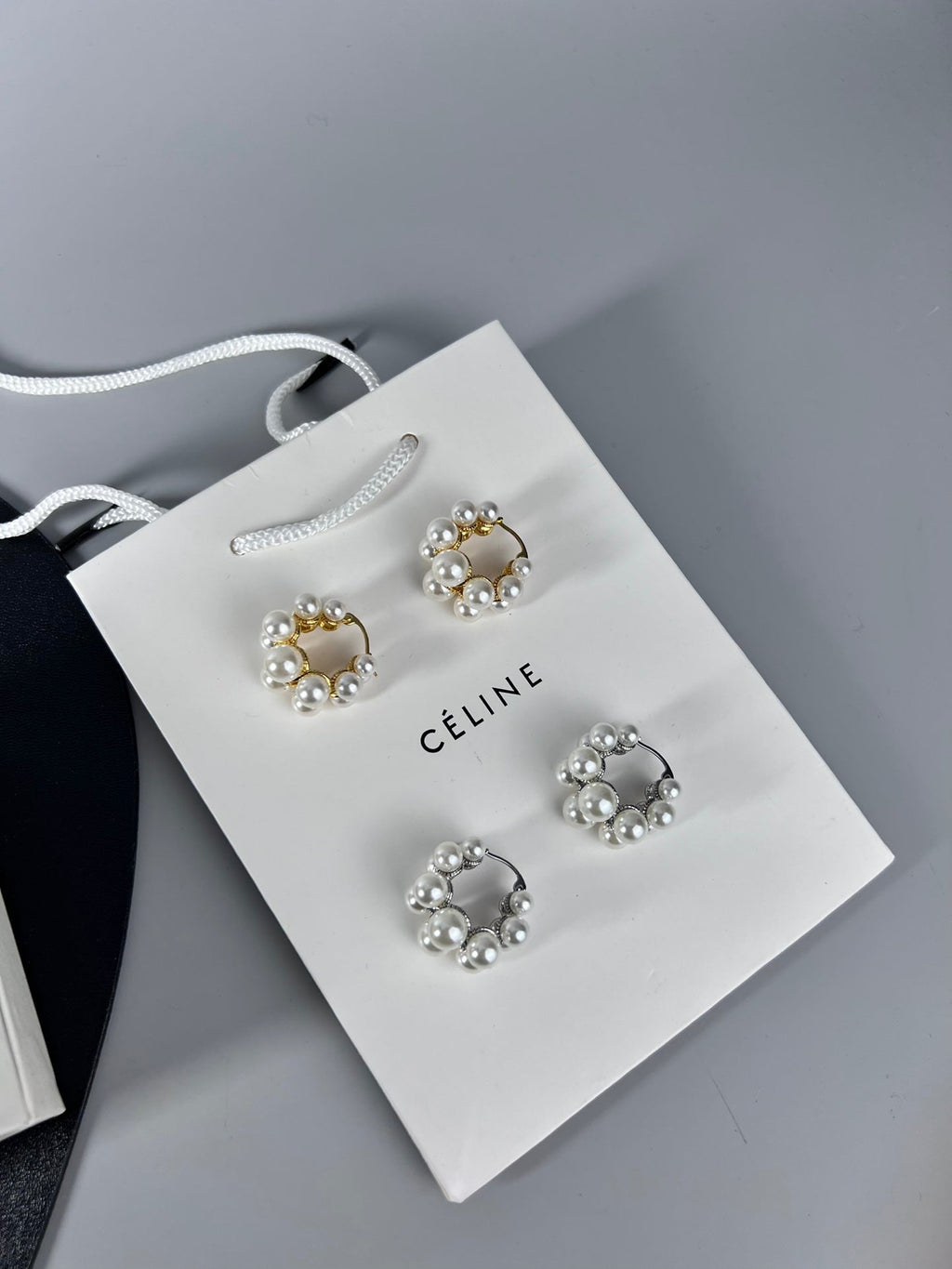 18K Celine Two-Rows Pearl Earrings