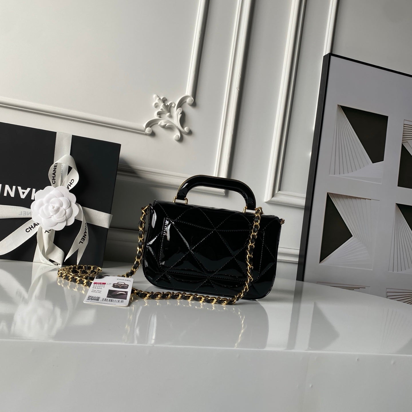 CHANEL 25S FLAP BAG 18 IN BLACK GLOSSY CALFSKIN